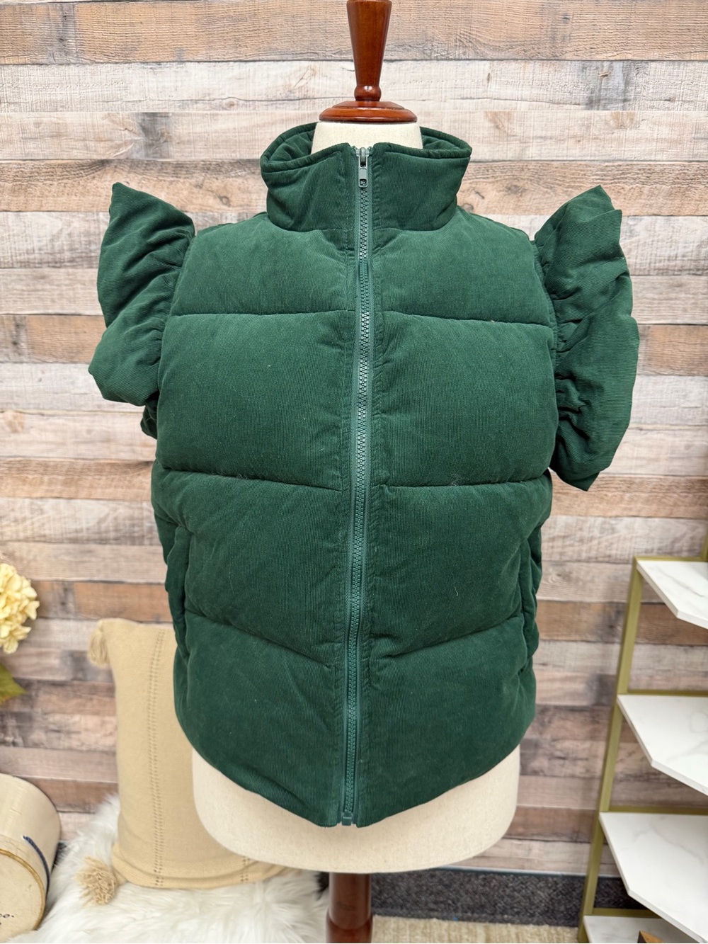 Jodifl Hunter Green Vest /w Ruffle Detail